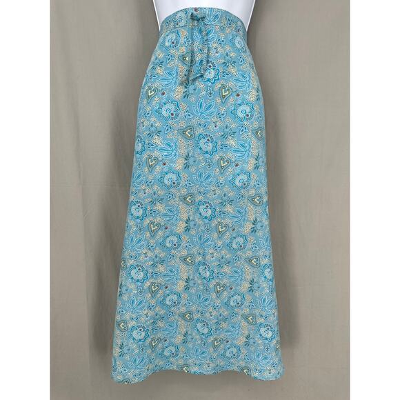 Vintage Dresses & Skirts - 90s Vintage Skirt Women Large Blue Midi Paisley Boho Bohemian Cottagecore Pastel